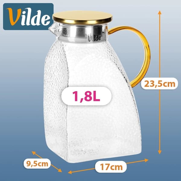 Glaskanna med lock, borosilikat, 1,8 l, smal