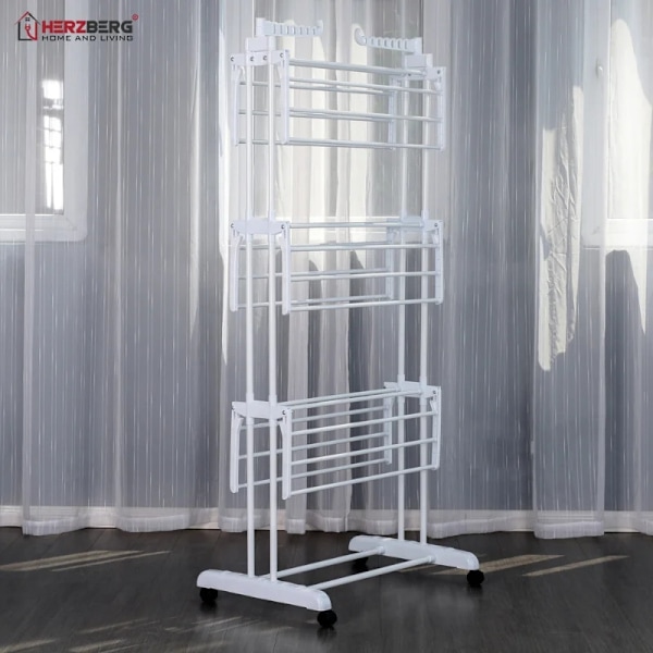Herzberg HG-8034WHT: liikkuva vaateteline - valkoinen
