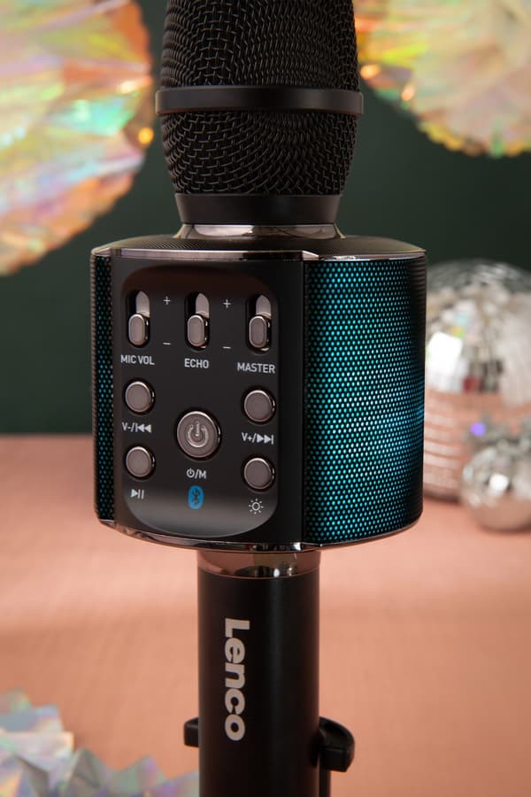 Bluetooth® Karaoke mikrofon med højttaler og belysning Sort