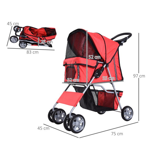 Dog Buggy Koirakärry Punainen, Koiranvaunut Buggy Kärrykärry Perävaunu, Kevyt & Taitettava