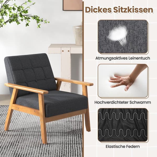 Mid-Century Modern Accent stol, linned polstring, gummitræ stel