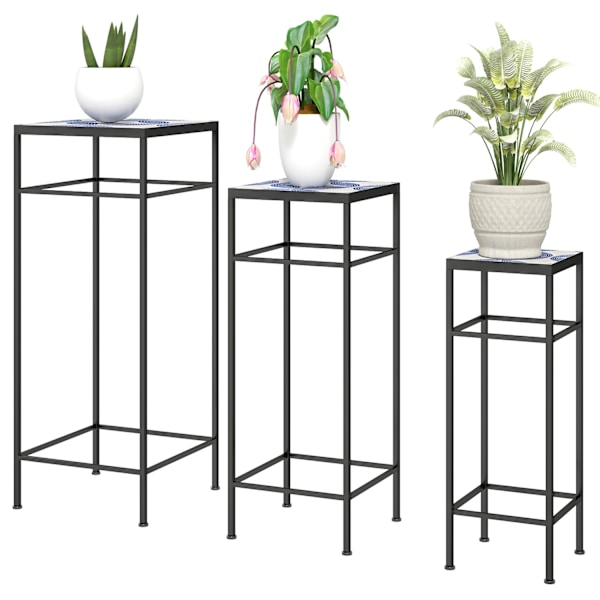 Sæt med 3 plantestativer, 71 cm høj blomsterstander til indendørs brug, plantehylde af metal, 3 blomsterhylder i forskellige størrelser, blomsterskaml