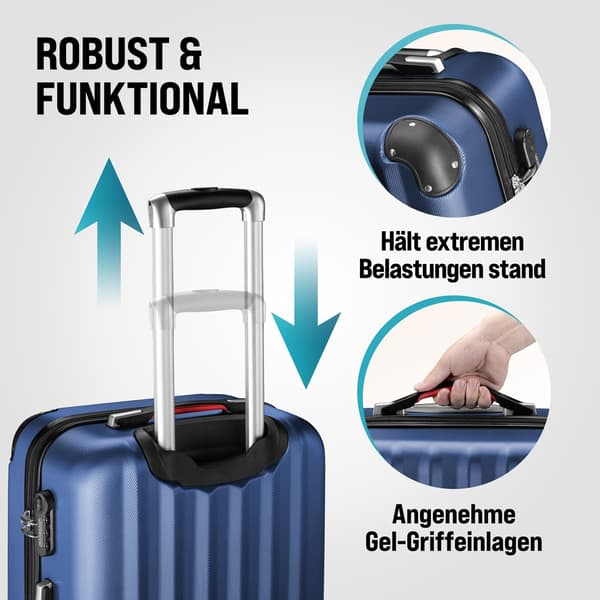3-delt hård kuffertsæt, blå, ABS, let, holdbar