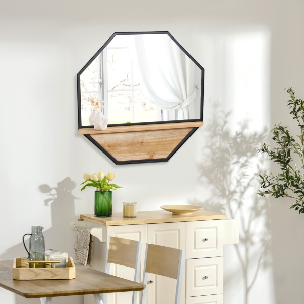 Octagon Väggspegel Med Hylla Hängande Spegel I Industriell Design För Sovrum Svart 61 X 61 Cm
