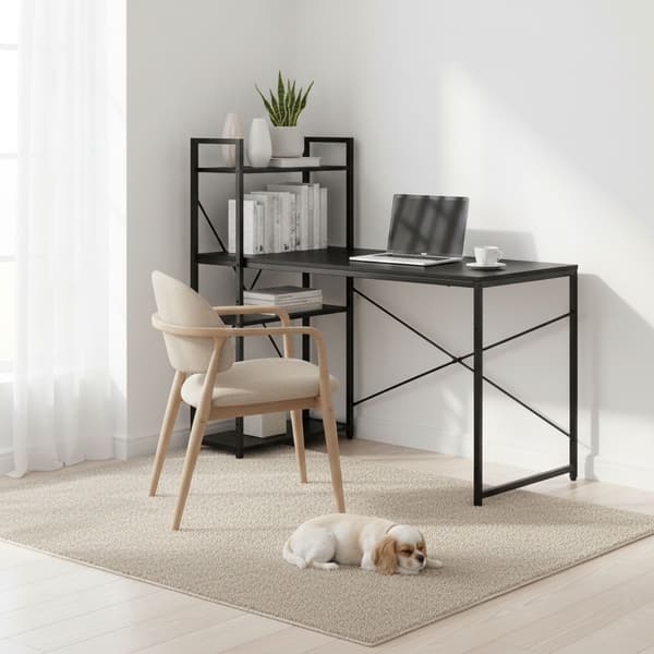 Computerbord med hylder, 120x60 cm, sort MDF