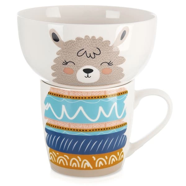 Barnmugg med skål, porslinslama, 2 st.