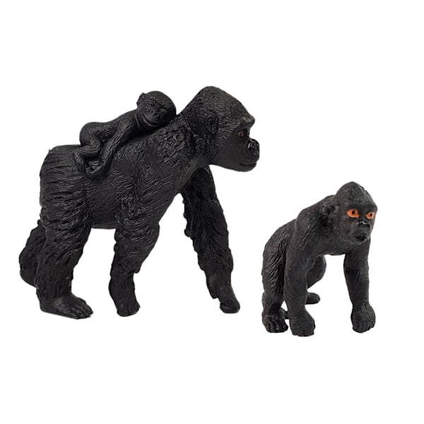 Sæt med 2 gorillafigurer: Realistisk, håndmalet, børnesikker