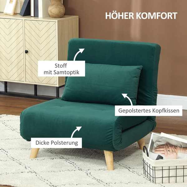 Konvertibel sovfåtölj, justerbart ryggstöd, mörkgrön sammet