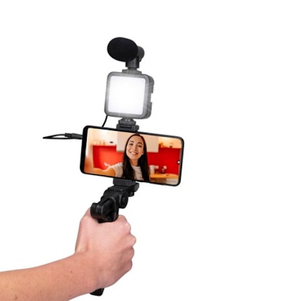 Grundig ED-38135: 3-in-1 Selfie Studio Vlogging Kit, jossa on valaistus, mikrofoni ja jalusta