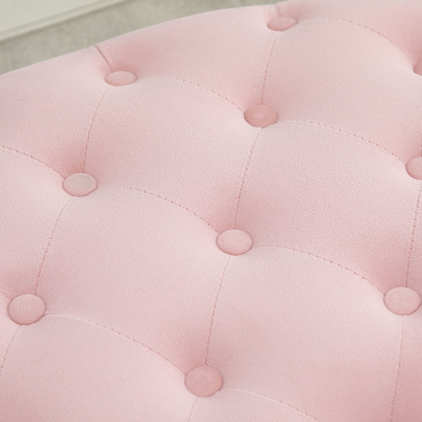 Rosa Stoppad Bänk Med Förvaringsutrymme, Sammetslen Polyester, Gummiträ, Oval Form, För Vardagsrum, 71X52X42Cm