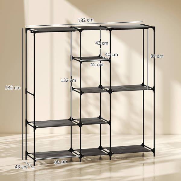 Bærbart tekstilgarderobe, sort, 182 x 43 x 182 cm