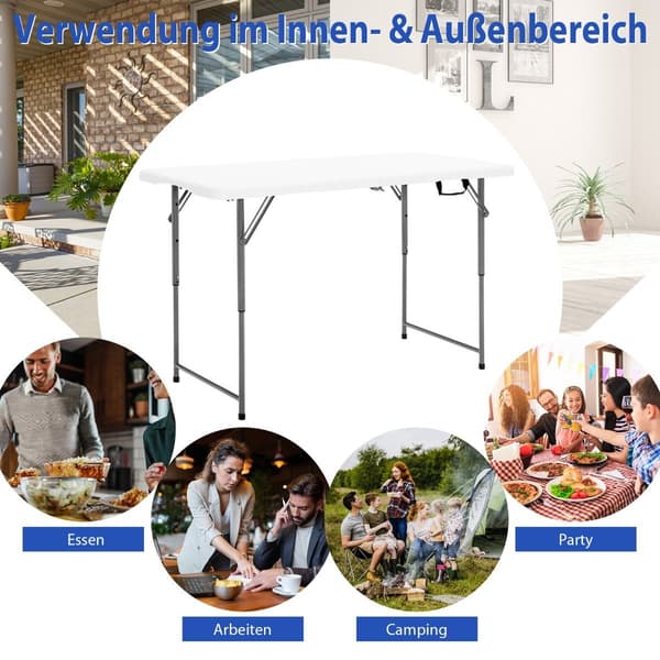 Fällbord dubbelt fällbart picknickbord med höjdjustering vit