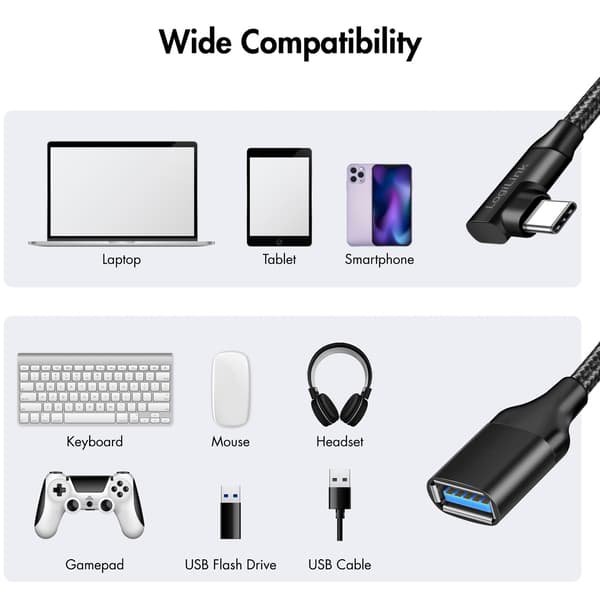 Vinklad USB-C-kabel USB 3.2 15W 0,2m