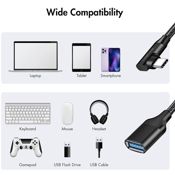 Vinklet USB-C kabel USB 3.2 15W 0.2m