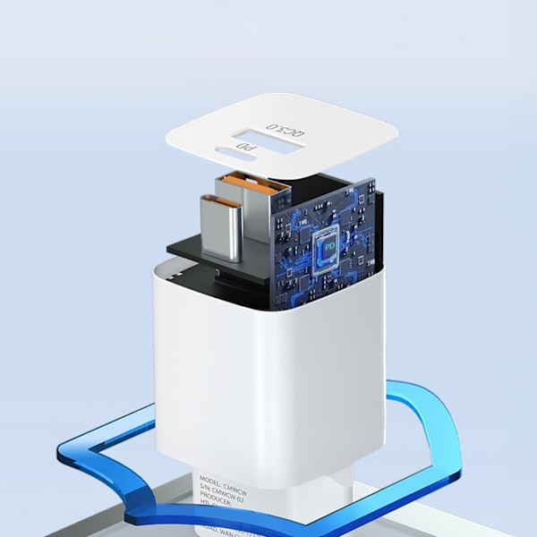PD QC 3.0 vægoplader 100-240V 20W USB-C USB-A hvid