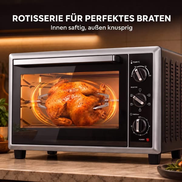 46L miniugn med varmluft, rotisserie, timer, svart