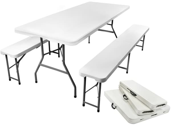 Fällbart trädgårdsbord 180cm + 2 bänkar