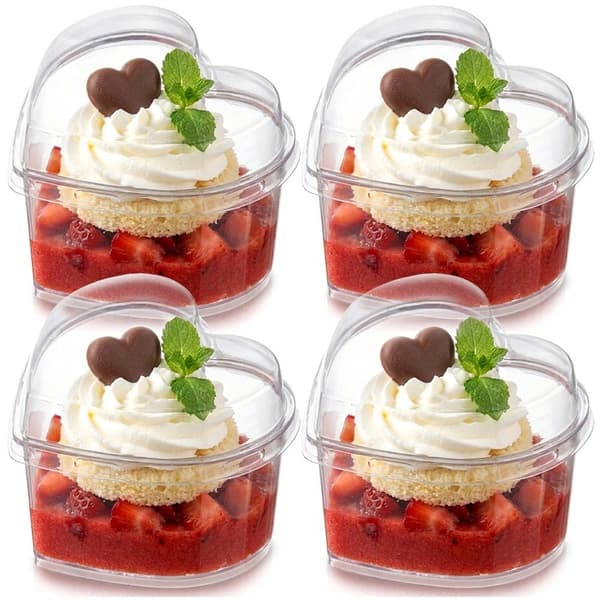 Hjärtformade dessertkoppar med lock, 130 ml, set om 4