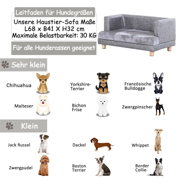 Hundesofa Komfortabel Kæledyrssofa Lavet Af Kunstlæder Og Kort Plys, Grå, 68X41X32Cm