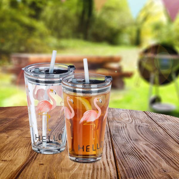 set med 4 glasflaskor Flamingo