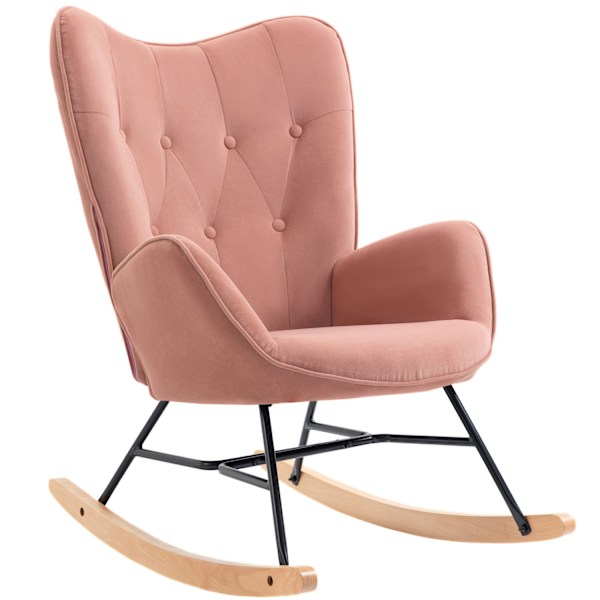 Gyngestol Relax-Stol Med Stålstel, Polstret, Lounge, Fløjlsagtig Polyester, Gummitræ, Pink + Natur, 84X70X96Cm