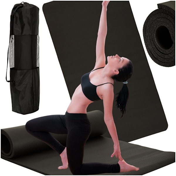 Yoga træningsmåtte tyk 185x80x1,5 cm sort