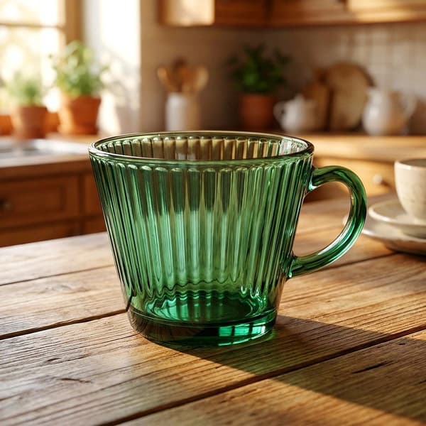 Grønt ribbet glaskrus til kaffe og te, 420 ml