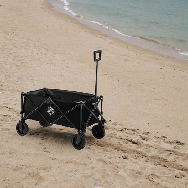 Sammenklappelig strandvogn med forstærket gulv, sort