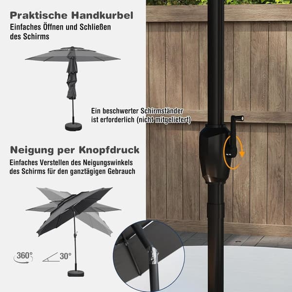 3-lags terrasseparasol, håndsvingbar, vippebar, 300 cm, grå