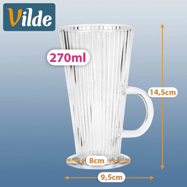 Latteglassæt, 270 ml, riflet glas, 6 dele