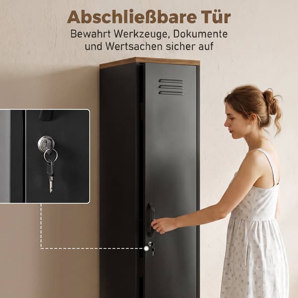 Industrielt metalgarderobe, justerbare hylder, sort, 183 cm
