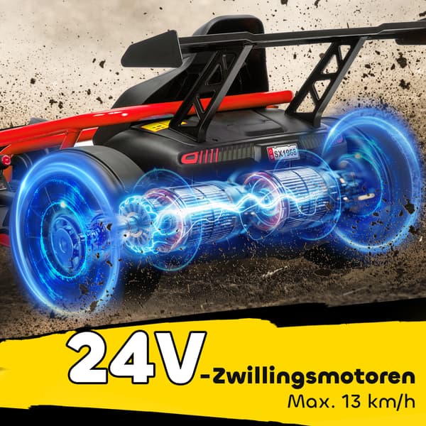 24V elektrisk gokart til drifting, 8-12 år, rød