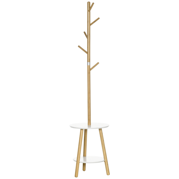Takkiteline, 5 Koukkua Ja Sivupöytä, 171 Cm Korkea, Luonnollinen + Valkoinen