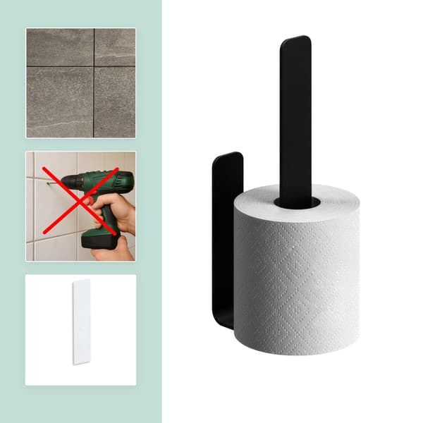 Selvklæbende toiletrulleholder, matsort, plads til 2 ruller