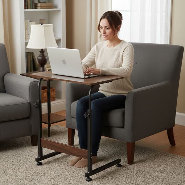 Mobilt laptopbord – justerbar höjd, MDF, hjul