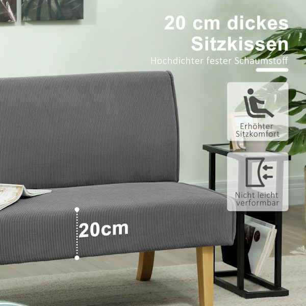 2-personers sofa, sofa i fløjlsmønster, træben, polstret sofa, dobbeltsofa til soveværelse, stue, 110 x 62 x 85 cm, grå