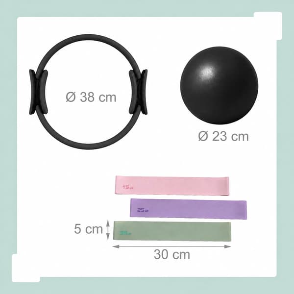 Pilates-sæt med 6 dele: Ring, bold, elastikker – sort