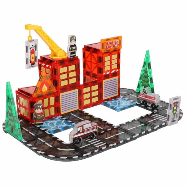 3D Magnetiska Byggklossar Brandbil Set, 48 Delar
