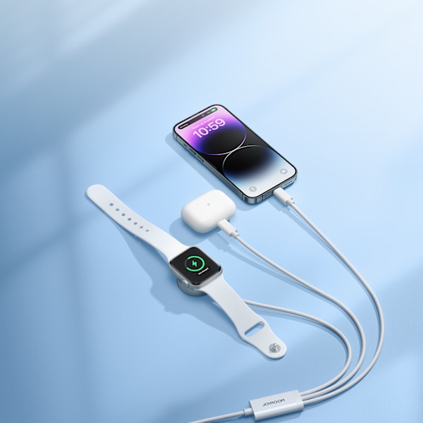 3in1-kaapeli USB-A-kaapeli induktiivisella laturilla + 2x iPhone Lightning 1,2m valkoinen