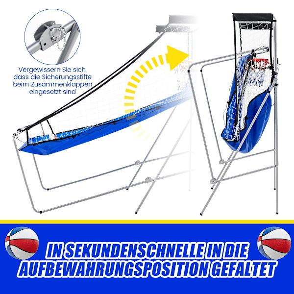 8 in 1 -koripallokone, jossa on 4 palloa ja ilmapumppu ja 8 pelitilaa Arcade koripallopelit Sininen + valkoinen