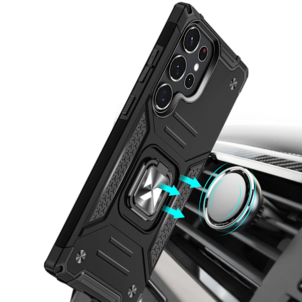 Panssarikotelo Samsung Galaxy S23 Ultralle, Ring Armor magneettipidike, musta