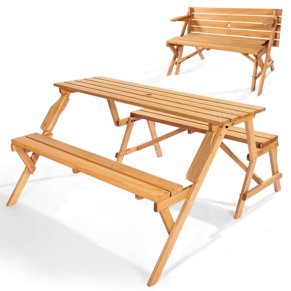 2-i-1 konvertibelt picknickbordsset, granträ, paraplyhål