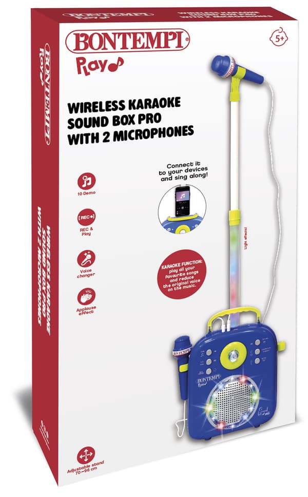 Bontempi Karaoke-ljudlåda med 2 mikrofoner och stativ, klarblå