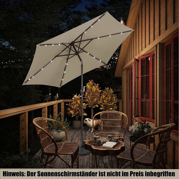 Aurinkovarjo aurinko-LED-valaistuksella, ulokesateenvarjo, puutarhasateenvarjo, kampivarjo, 2,7 m, ruskea