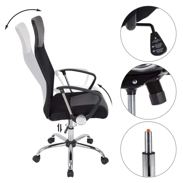 Ergonomisk sort kontorstol, net og PU-læder, høj ryg