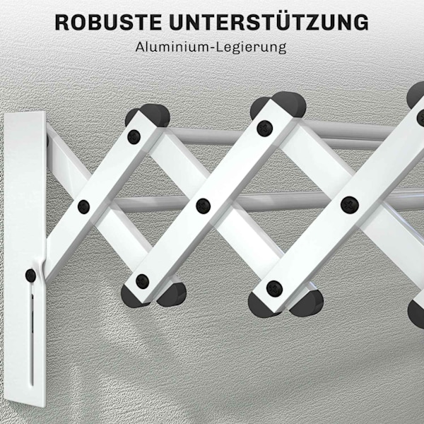 Kläder Airer Wall Utdragbar Klädtork Väggmonterad med 8 aluminiumstänger, platsbesparande torkställning för inom- och utomhusbruk 86 x 61 x 22 cm, Sil