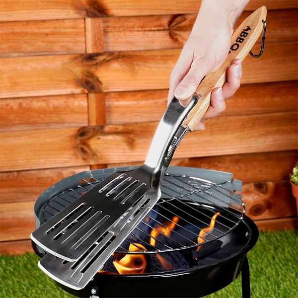 Grillspatel og tang 2i1 stål 40 cm