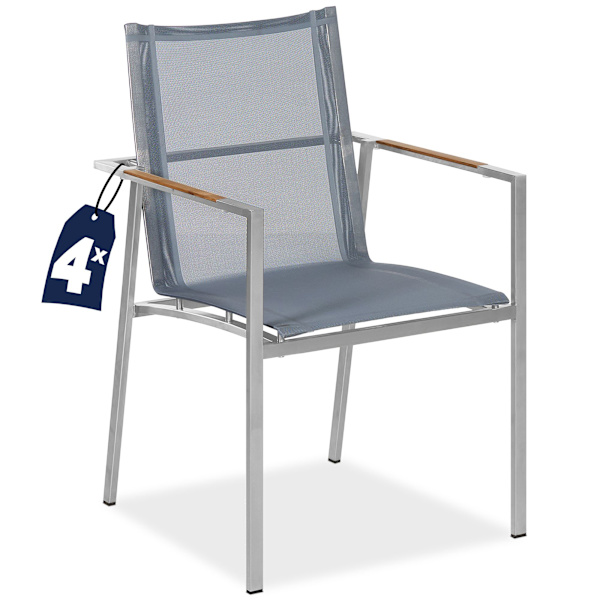 Stabelbare havestole, sæt med 4, grå, rustfrit stål