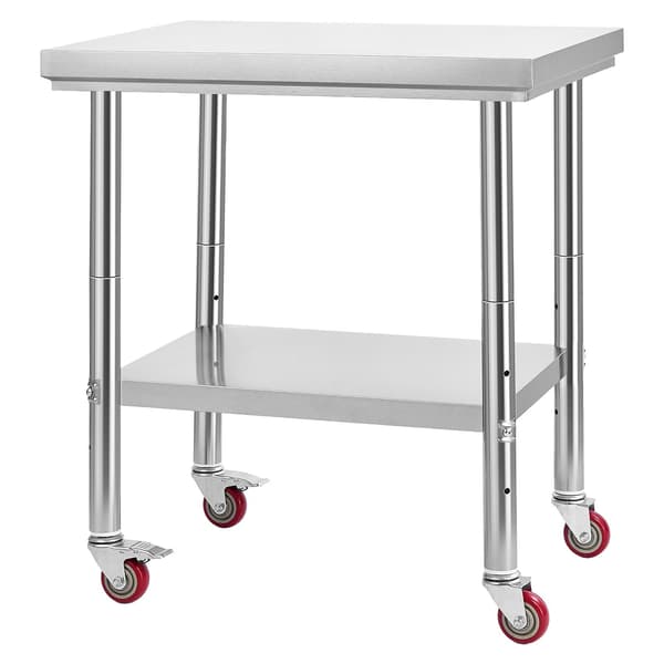 Arbejdsbord i rustfrit stål 24 x 30 tommer, hjul, hylde