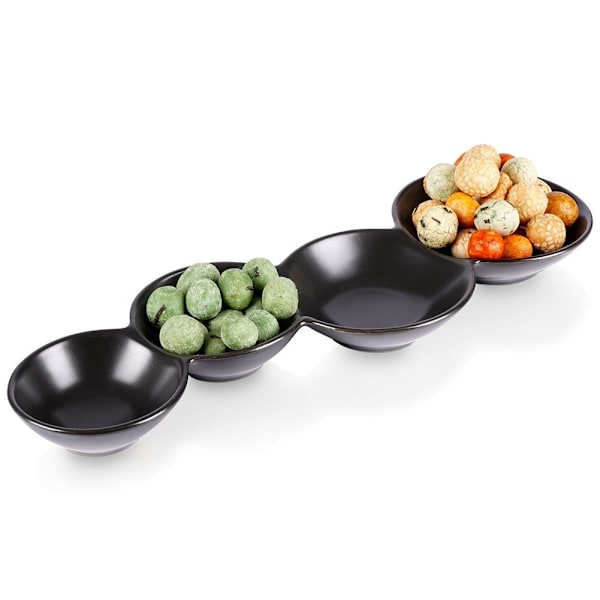 Skål til snacks i sort porcelæn, 4-delt til dyppesovs